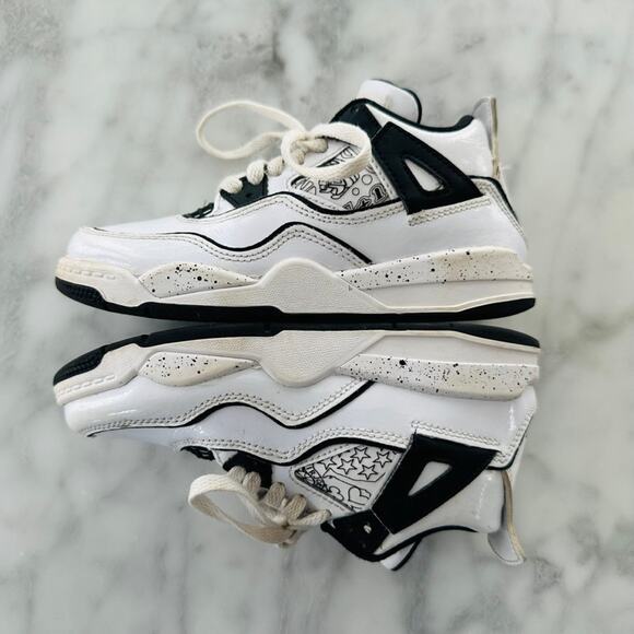 Nike Air Jordan Retro 4 SE PS DIY Kids 12 Child Mid Dunk Black White #DC4100 - Picture 4 of 7
